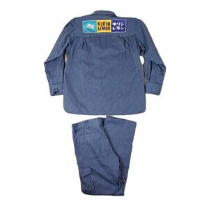Kirin Lemon Uniform Mens XL Blue Striped Beer Embroidered Logo Vintage 80s